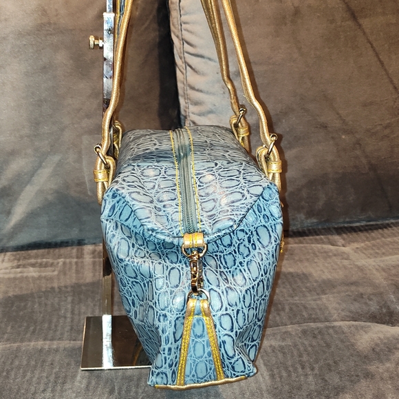 Sharif Blue and Gold Embossed Shoulder Bag - Picture 10 of 16